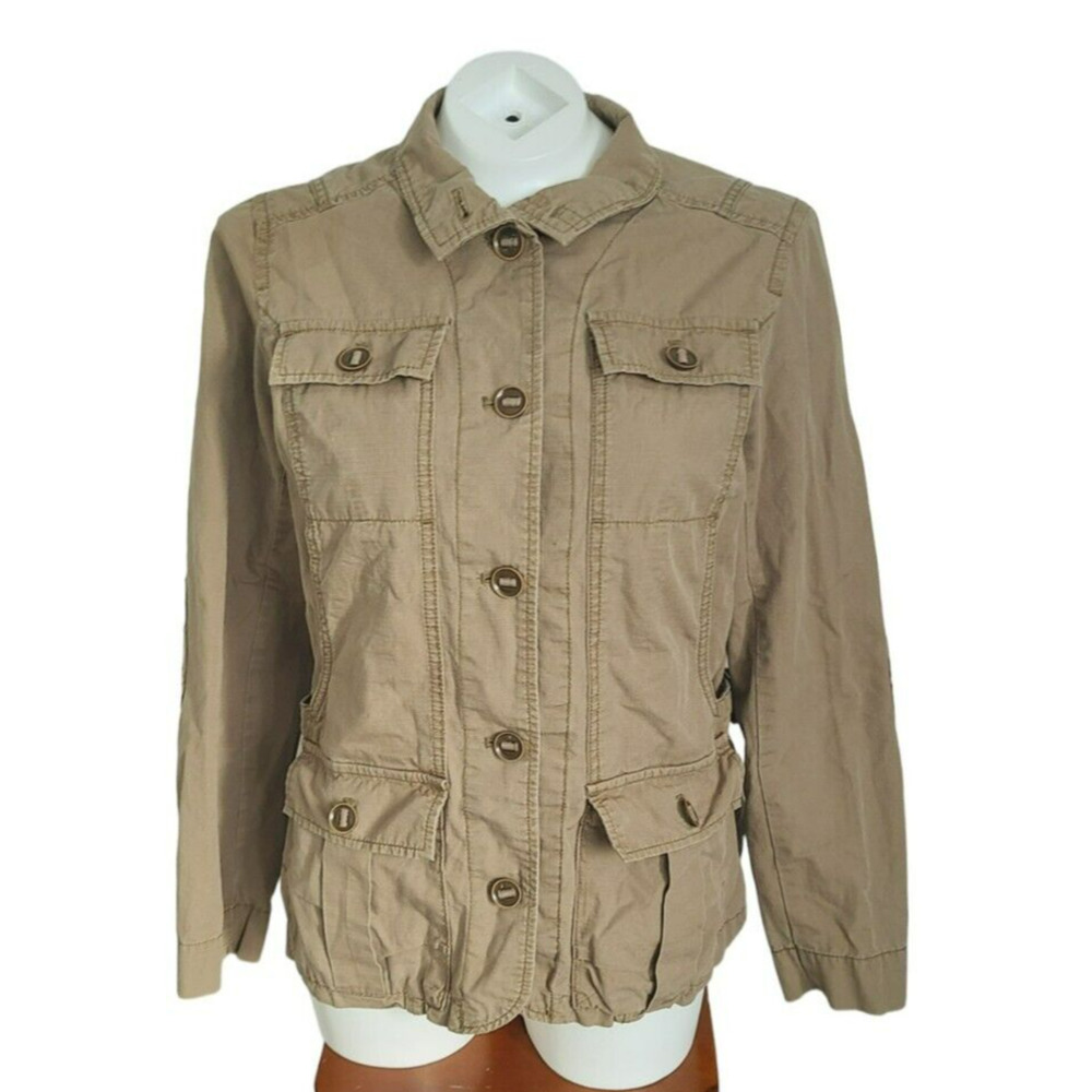 Eddie Bauer Mens Khaki Tan Ripstop Field Jacket Quilted‎ Elbow Patches Size M